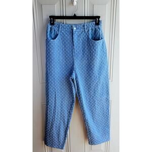 New Petal Dew Light Wash Cropped Jeans Fully Lined Frayed Hole Pattern Size Larg